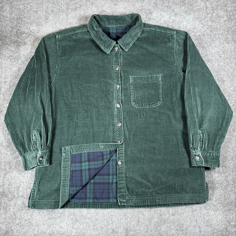 L.L. Bean Shirt Jacket Women's XL Green Wide-Wale Corduroy Flannel Lined